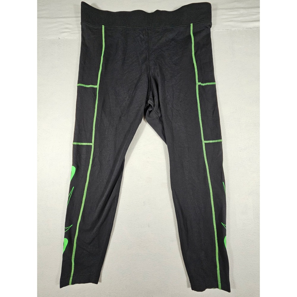 NWT Nike Tight Fit Regular Length Women Black Neon Green Swoosh Legging Size 1X